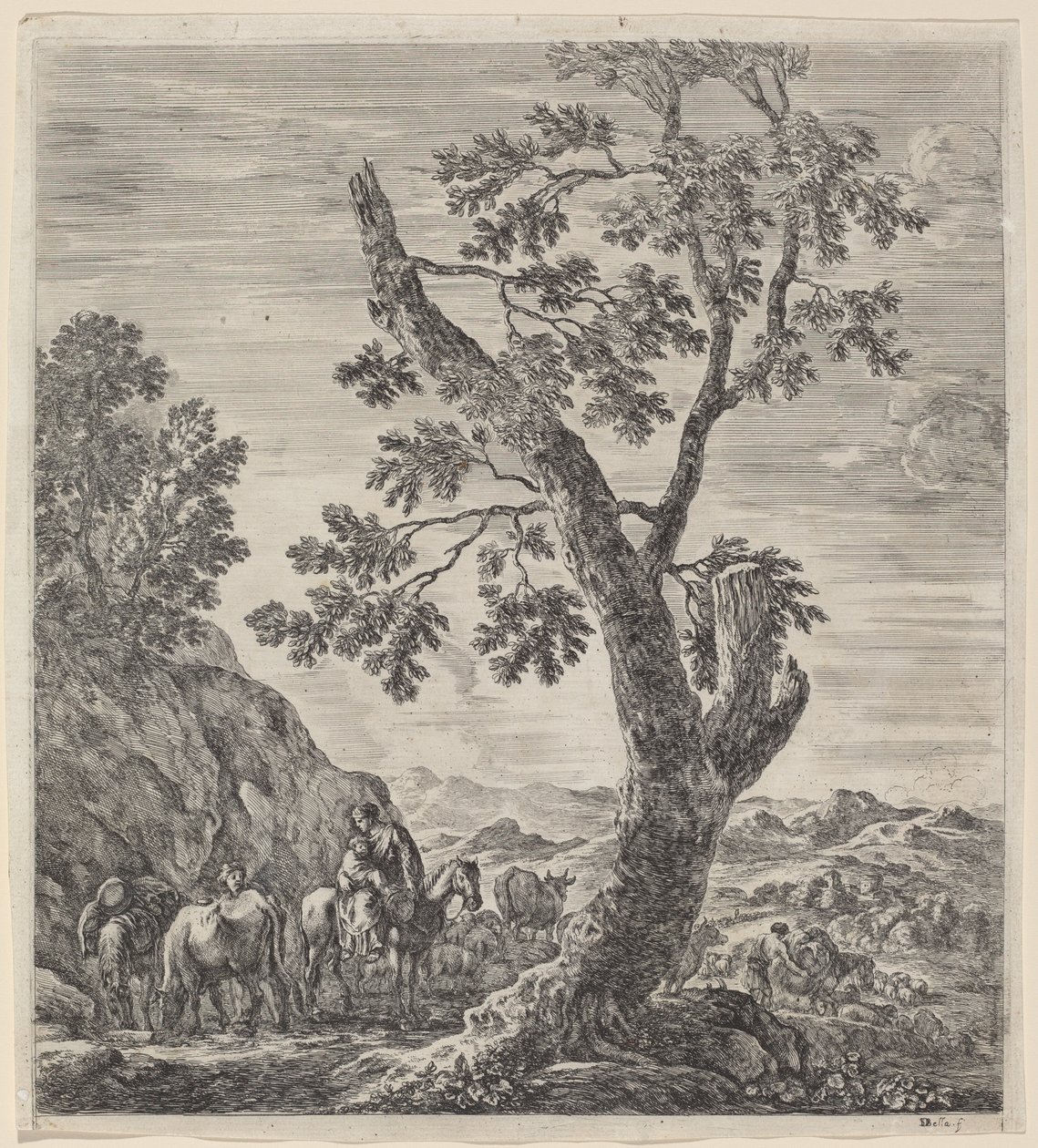 Boerin te paard met een kind in haar armen, 1656 door Stefano della Bella
