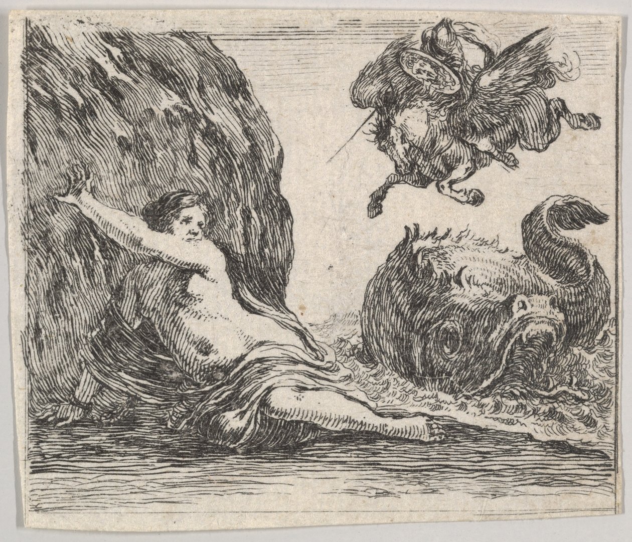 Perseus en Andromeda, uit Spel van Mythologie Jeu de la Mythologie, 1644 door Stefano della Bella