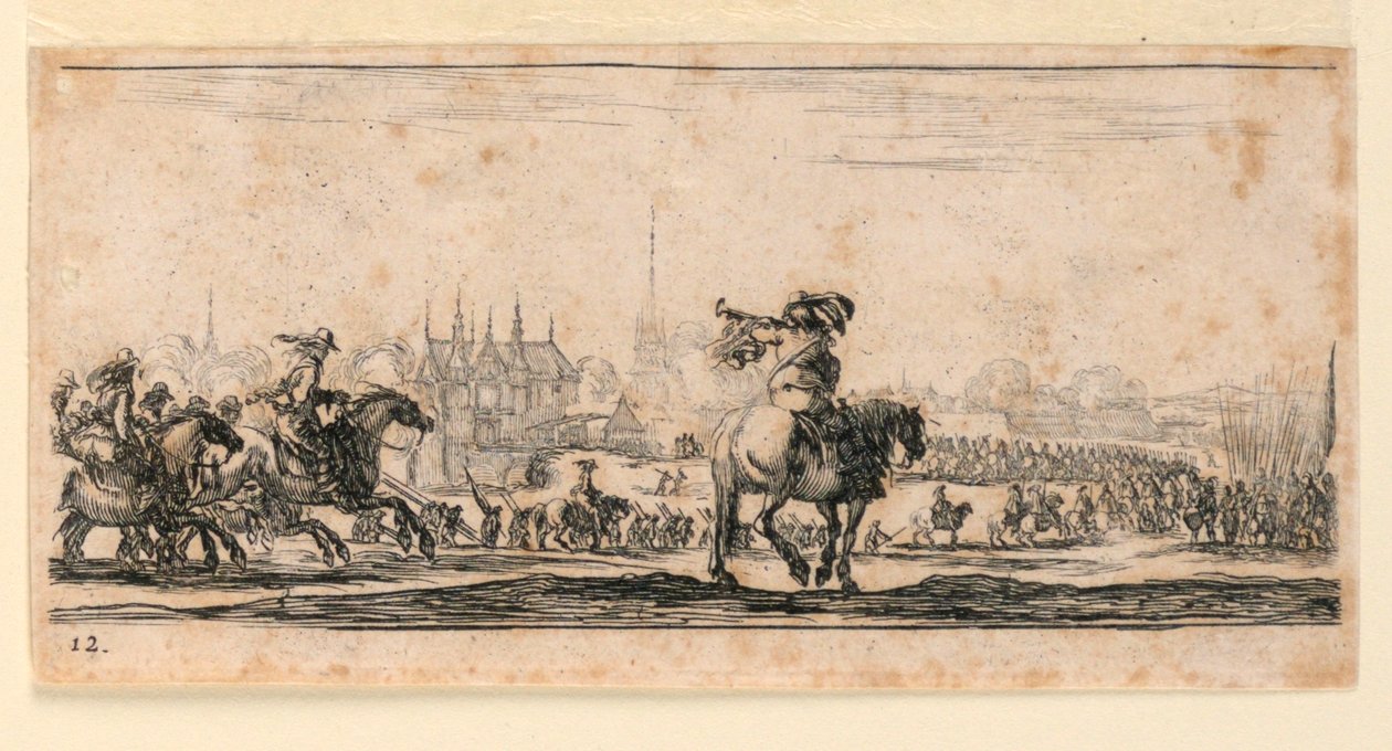 Plaat 12, uit "Desseins de Queleques Conduites de Troupes, Canons, et Ataques de Villes" door Stefano della Bella