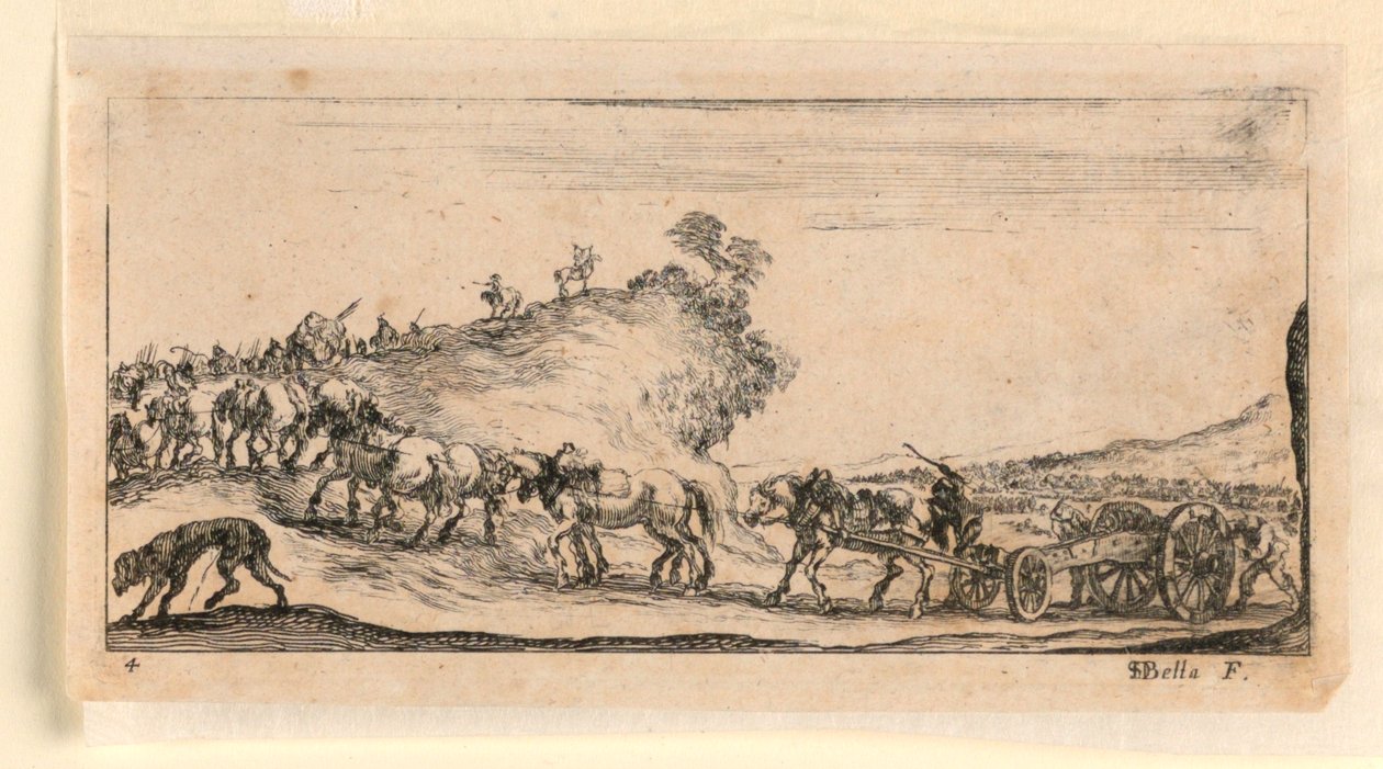 Plaat 4, uit "Desseins de Queleques Conduites de Troupes, Canons, et Ataques de Villes" door Stefano della Bella