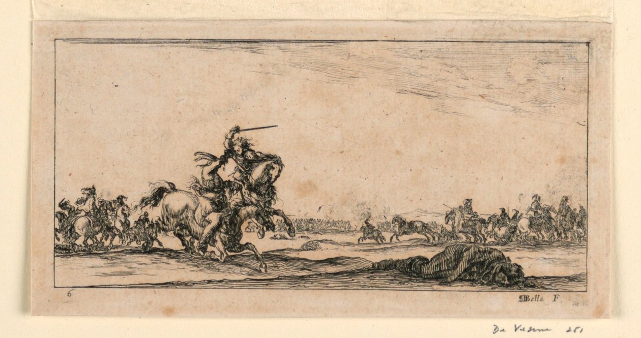 Plaat 6, uit "Desseins de Queleques Conduites de Troupes, Canons, et Ataques de Villes" door Stefano della Bella