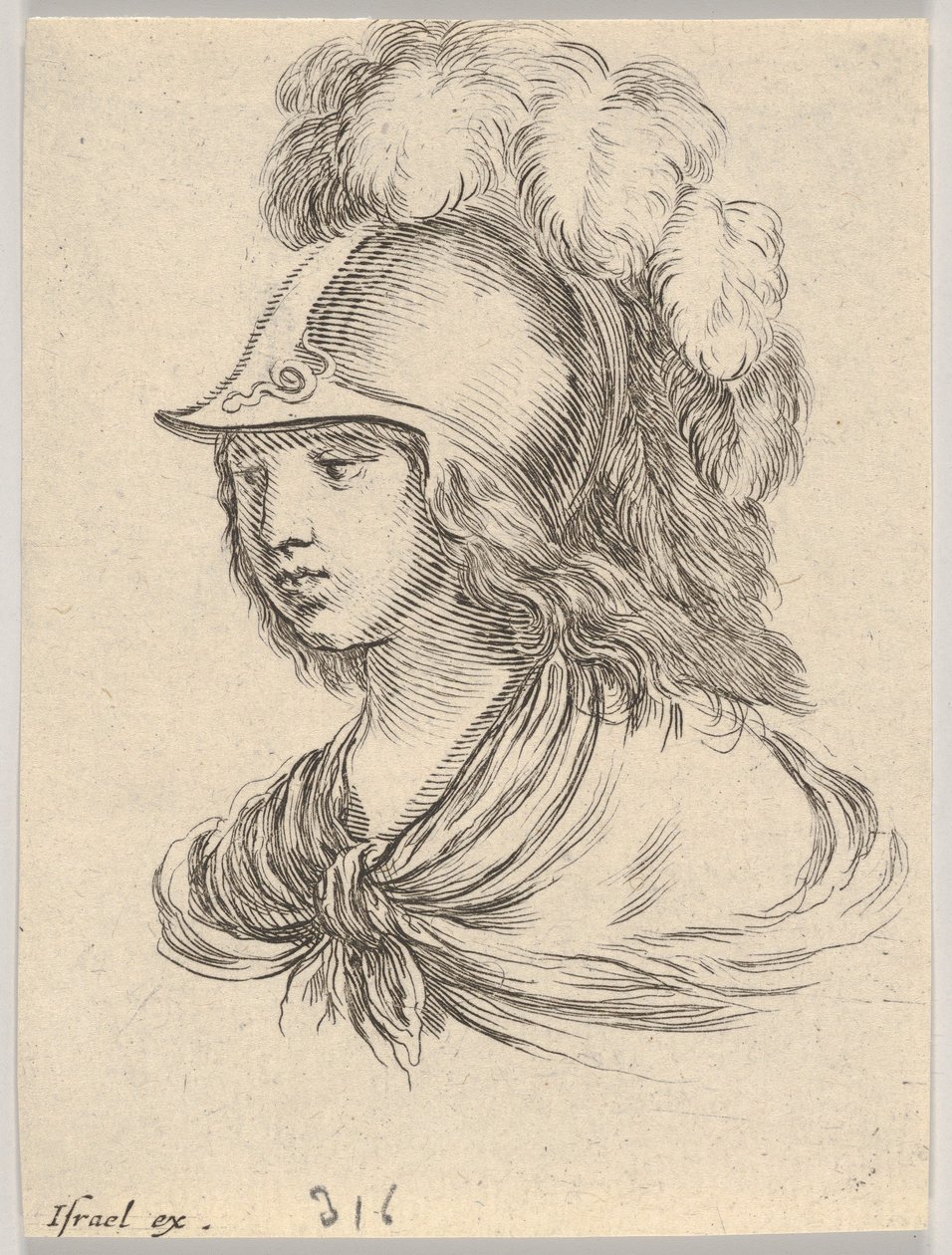 Buste van Minerva, met een helm met veren, kijkend naar links, 1650 door Stefano della Bella
