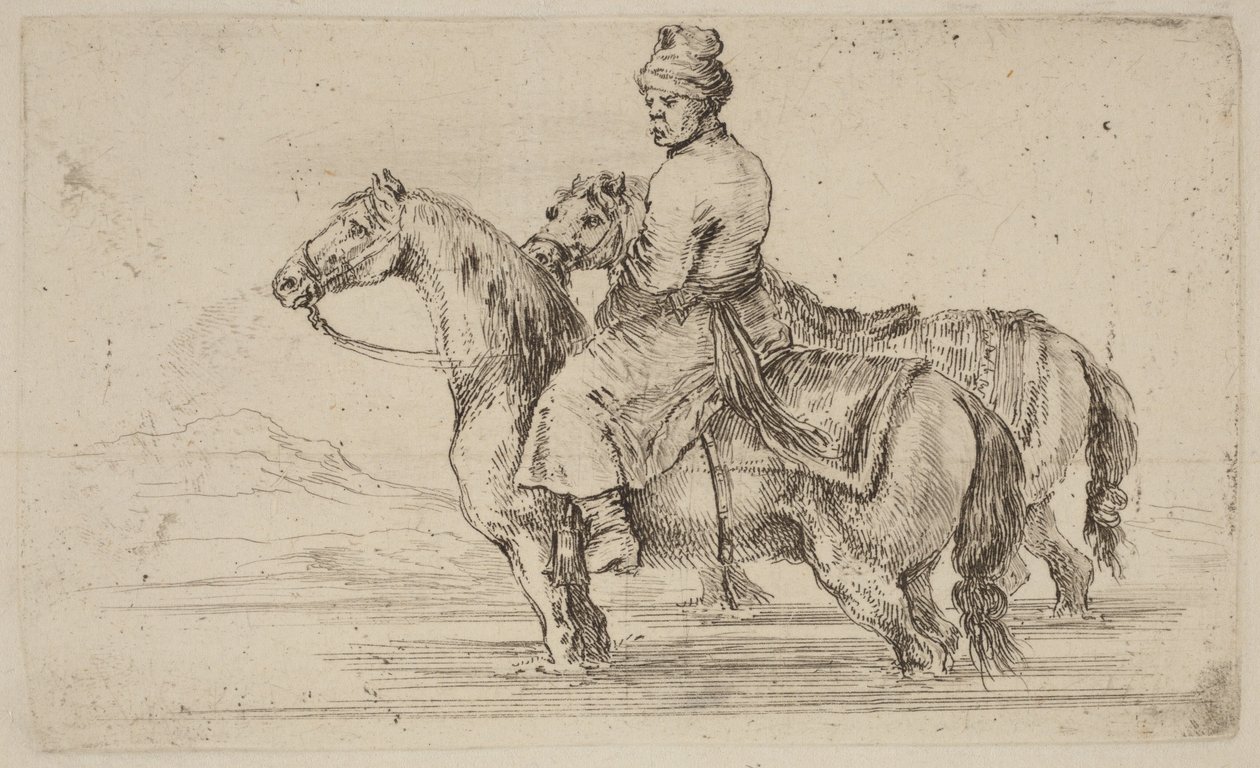 Poolse begeleider met twee paarden door Stefano della Bella