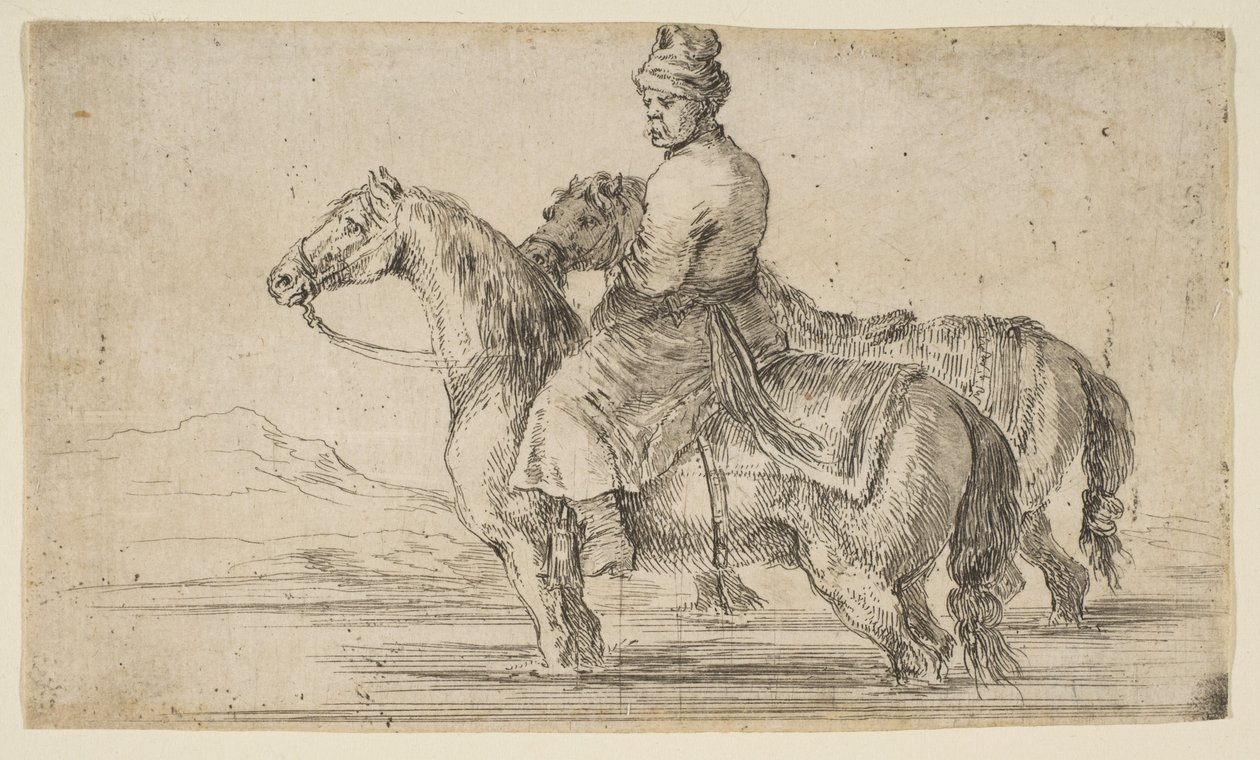 Poolse paardenknecht die paarden baadt door Stefano della Bella
