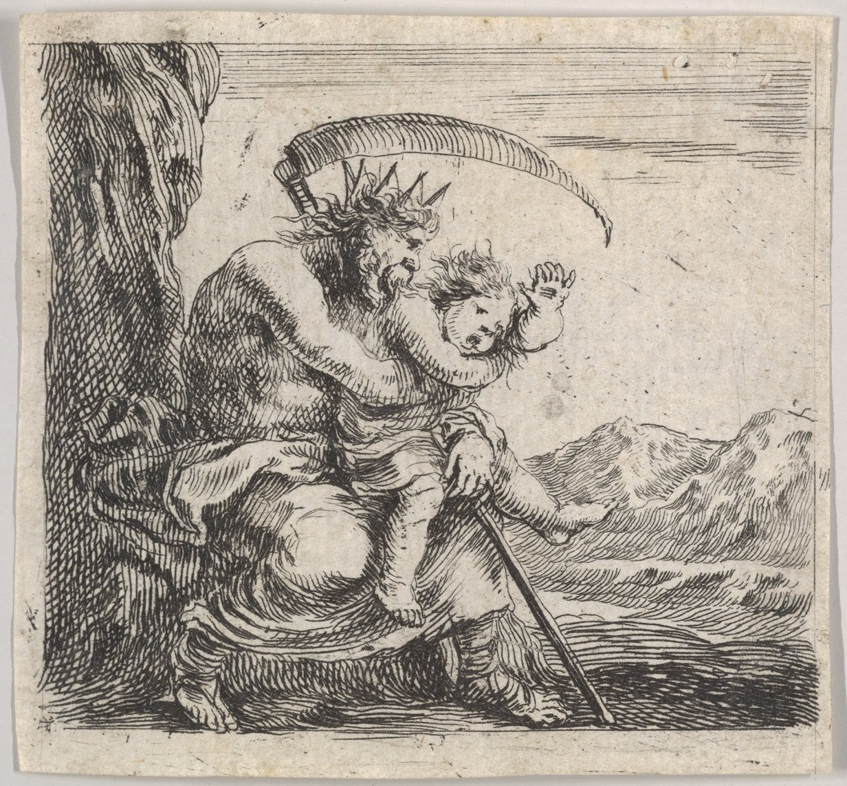 Saturnus, uit Game of Mythology Jeu de la Mythologie, 1644 door Stefano della Bella