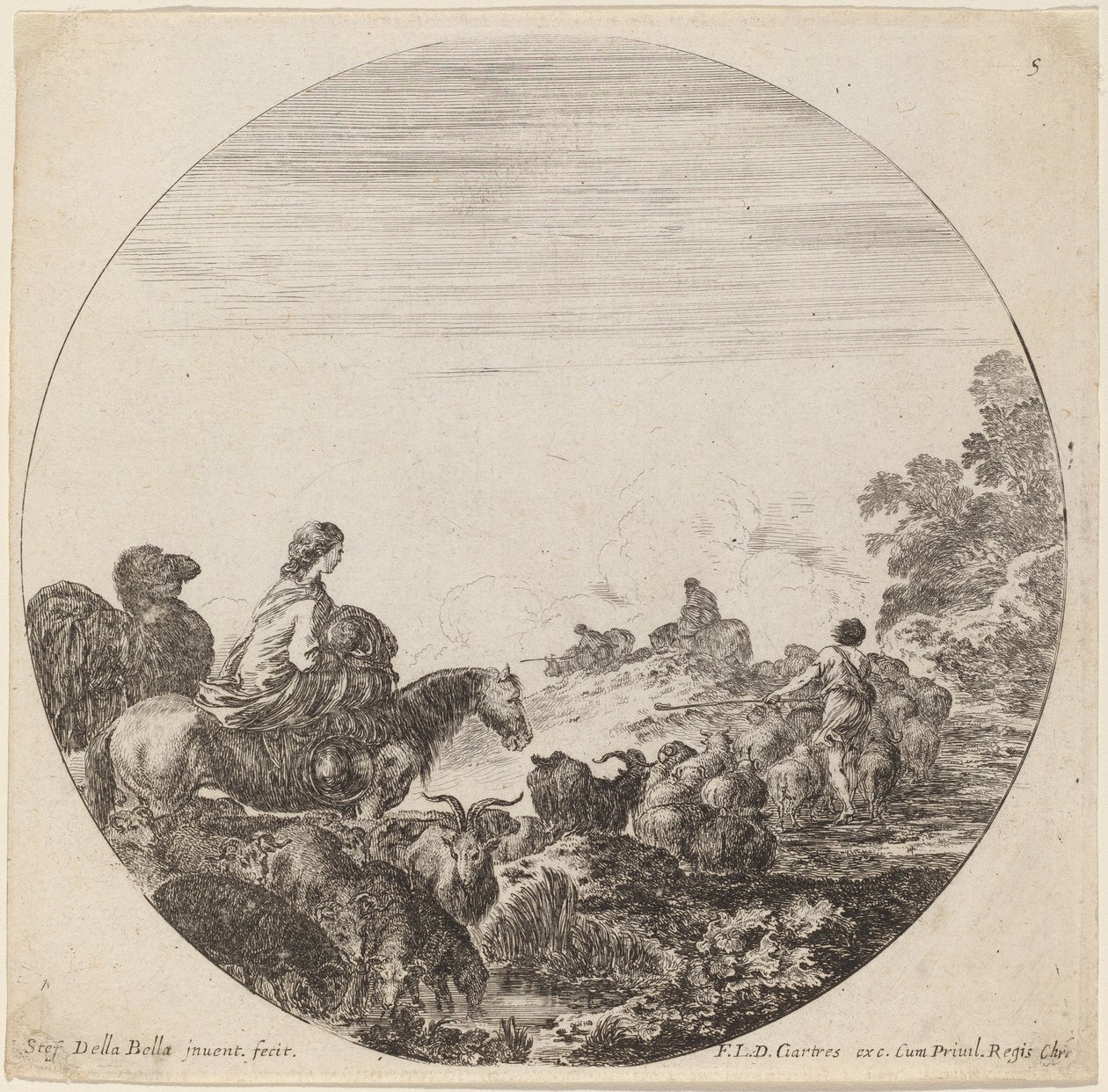 Herders en kudde met vrouw en kameel door Stefano della Bella