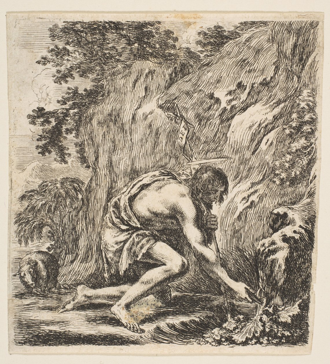Sint Johannes de Doper haalt water uit een bron, ca. 1649 door Stefano della Bella