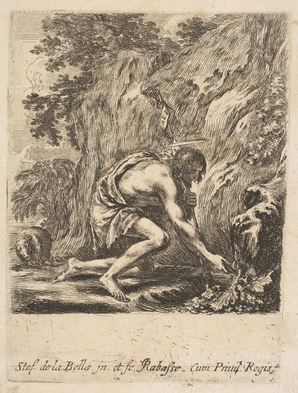 St. Johannes de Doper haalt water uit een bron, ca. 1649 door Stefano della Bella