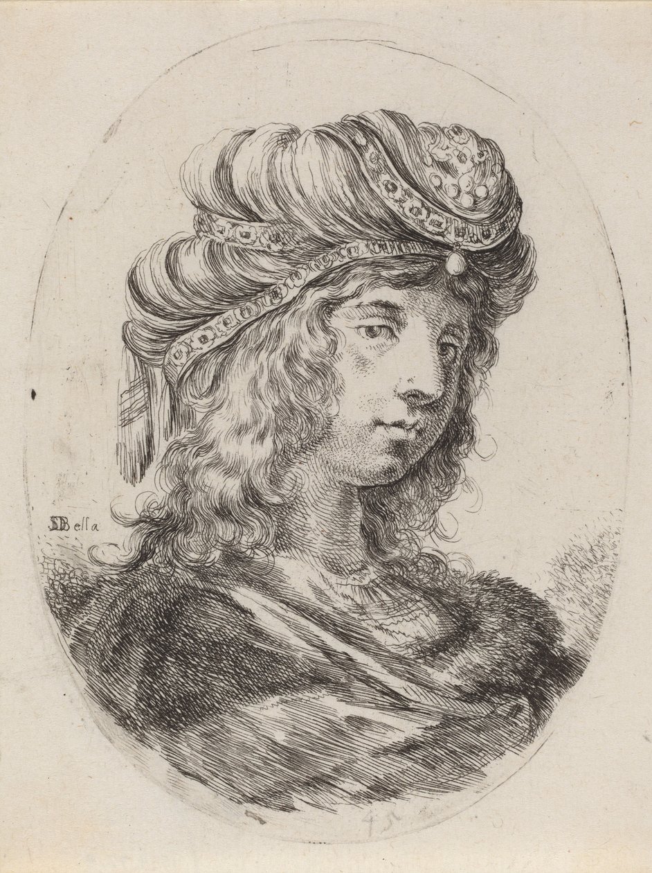 Sultane in een gestreepte tulband, naar rechts gedraaid, 1649-1650 door Stefano della Bella