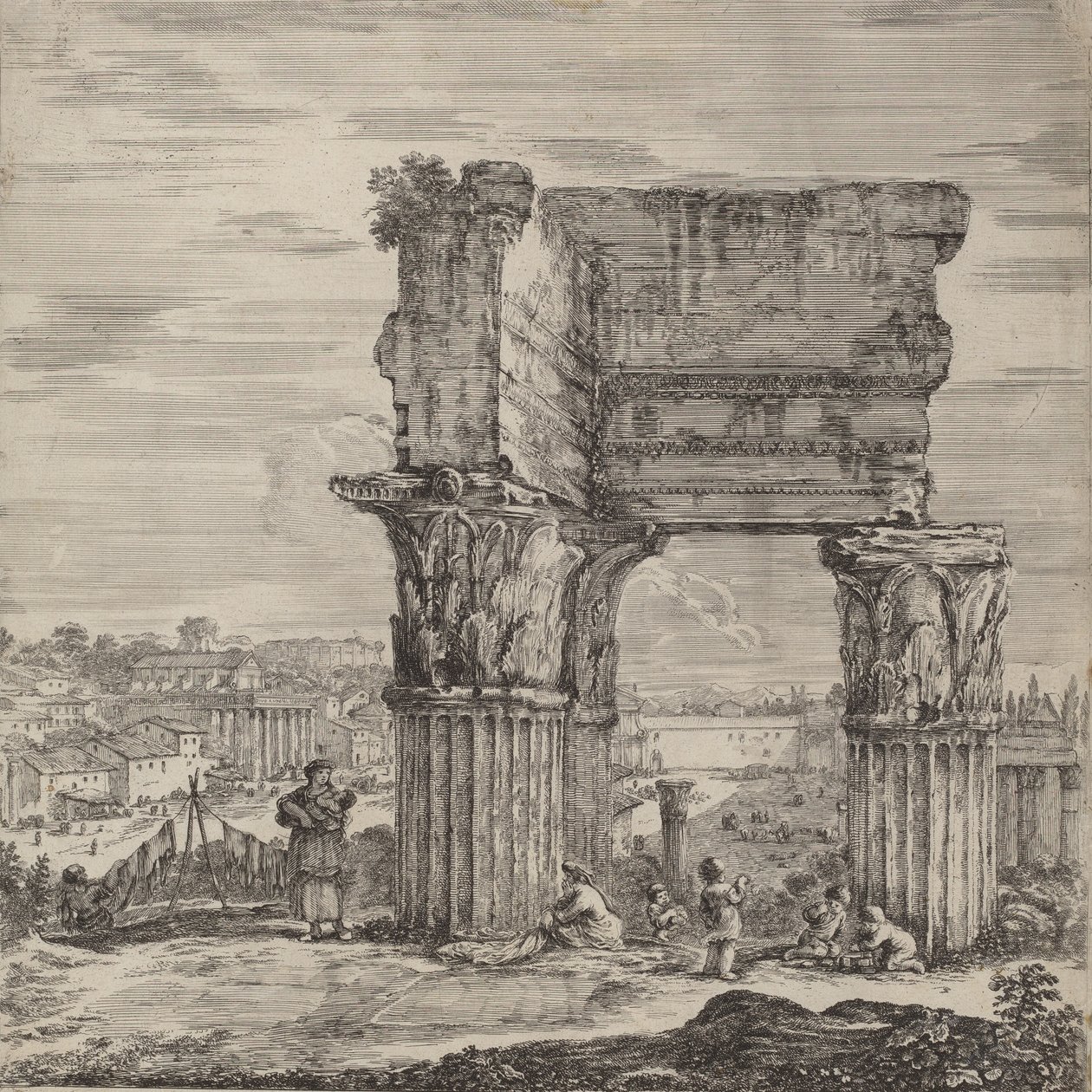 Tempel van Concord en Romeins Forum, 1656 door Stefano della Bella