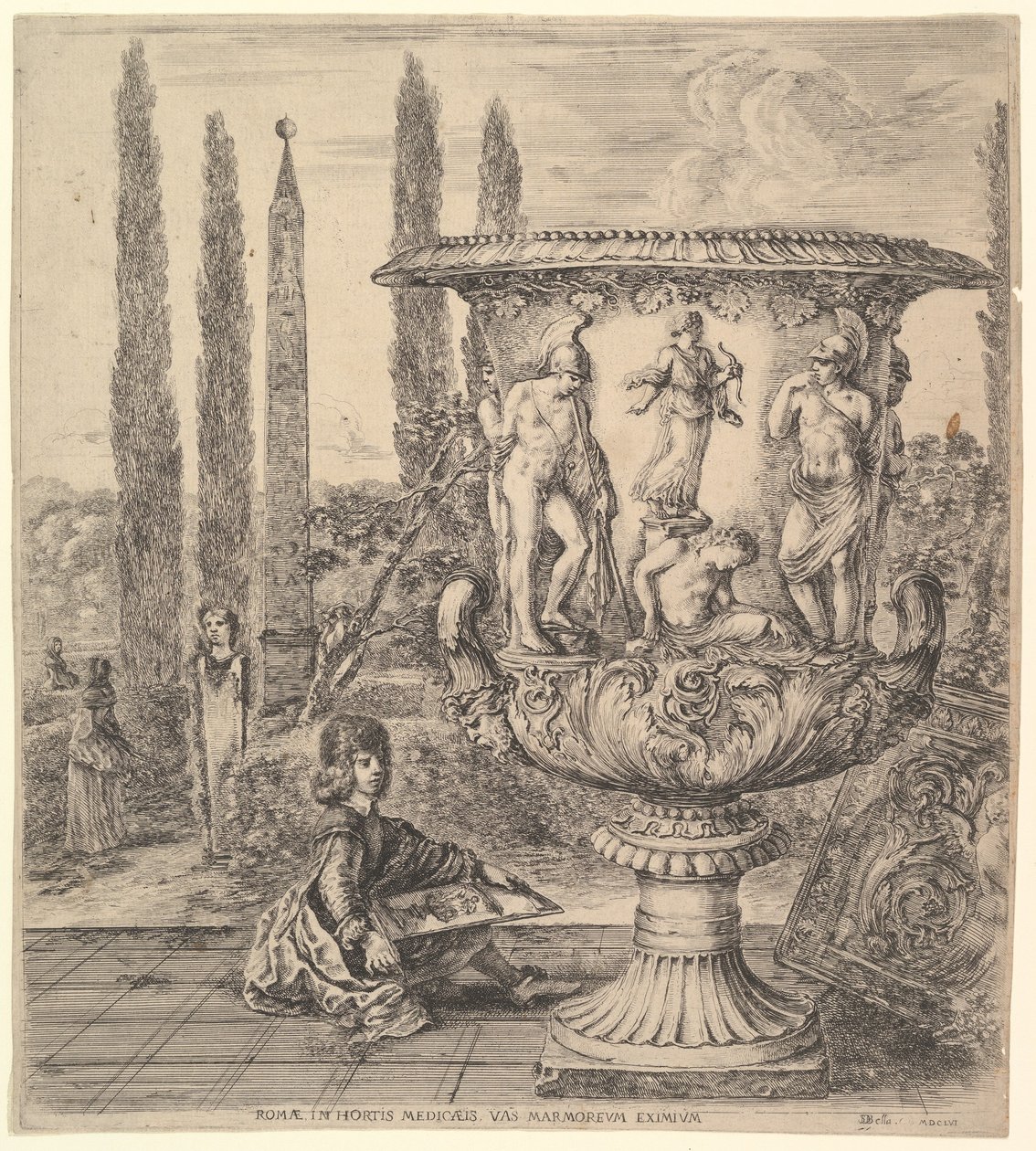 De Medici vaas, een grote vaas naar rechts versierd met een voorstelling van het offer, 1656 door Stefano della Bella