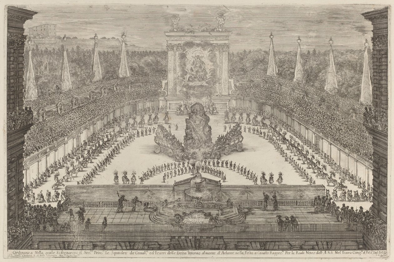 De prins van Toscane, zijn paardentroepen en rijtuigen rond de berg Atlas door Stefano della Bella