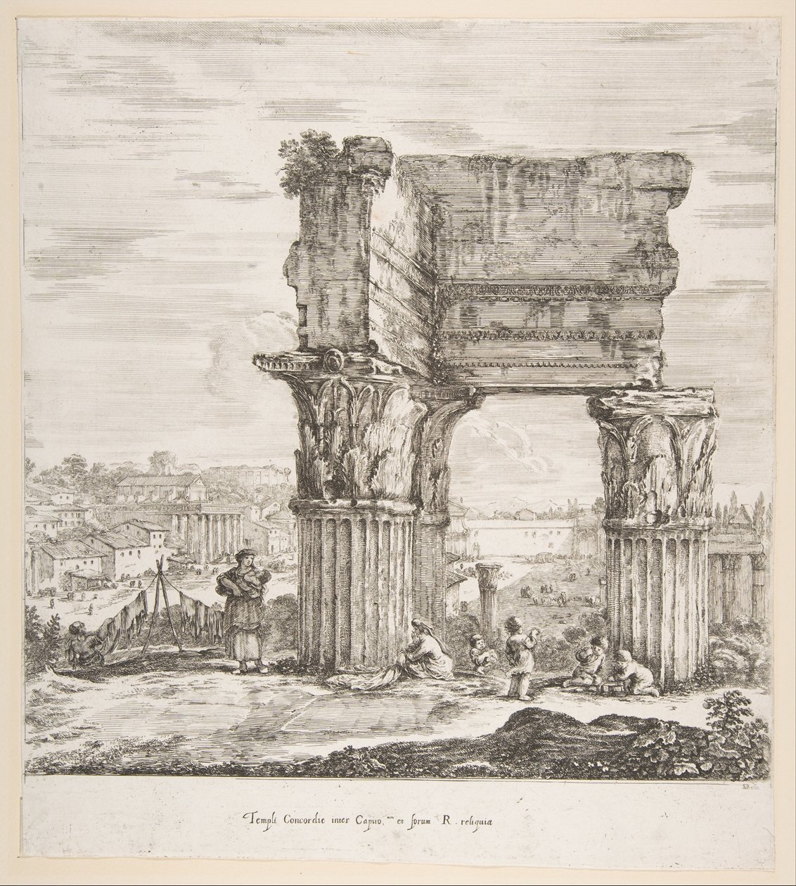 De Tempel van Vespasianus en het Romeinse Forum, uit Zes grote uitzichten, vier van Rome, en twee andere door Stefano della Bella