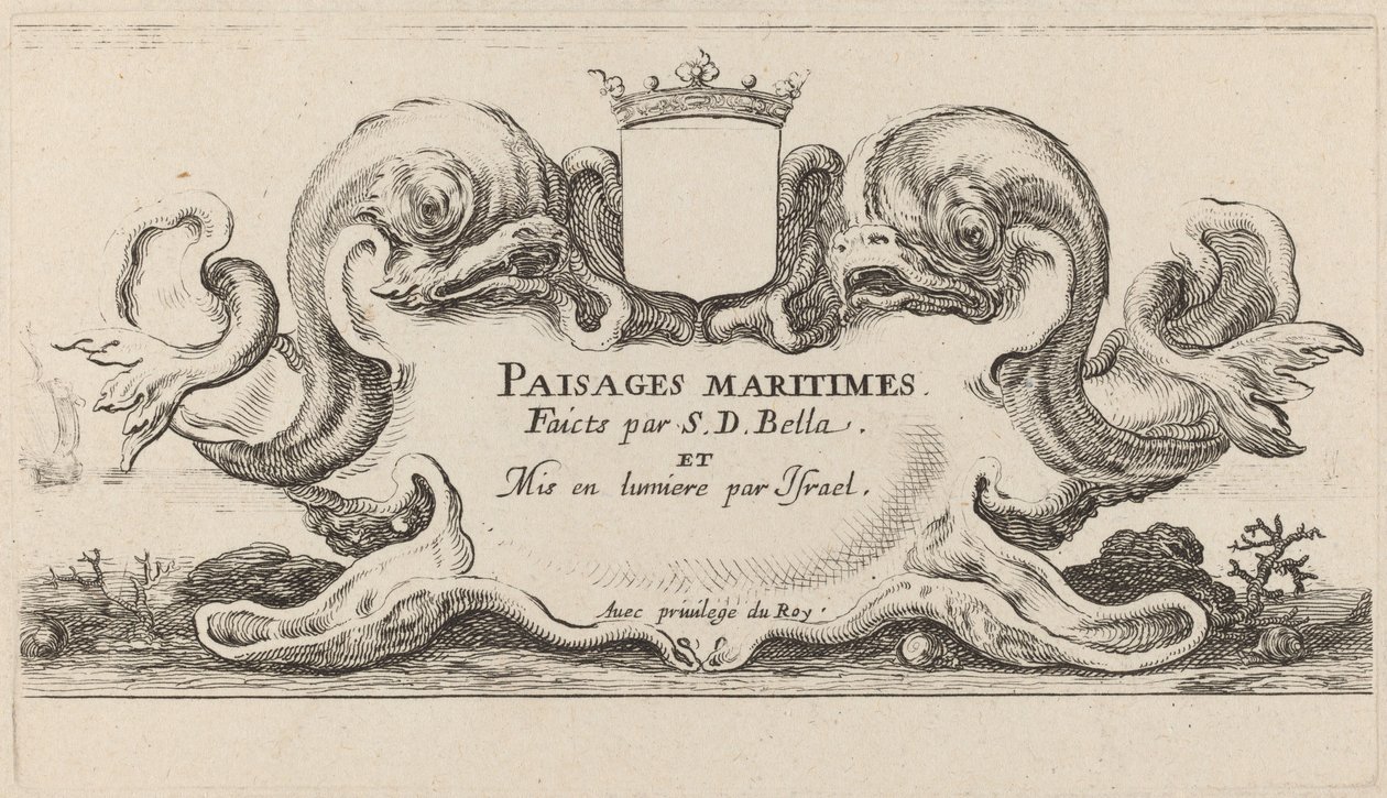 Titelpagina voor Paysages maritimes, 1644 door Stefano della Bella