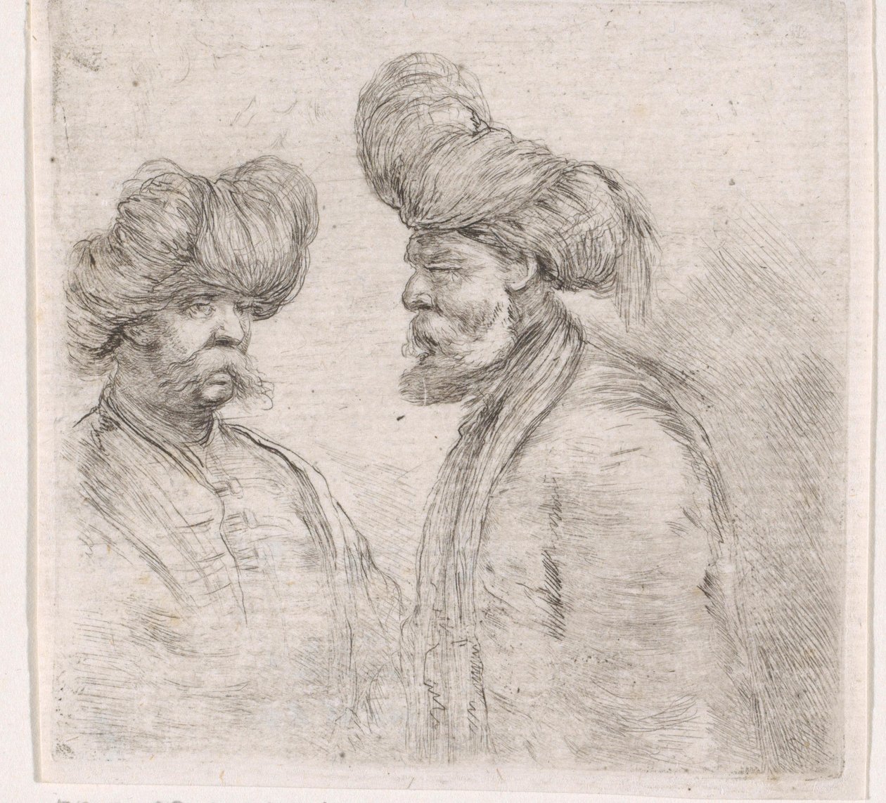 Twee Turkse mannen met snorren en tulbanden door Stefano della Bella