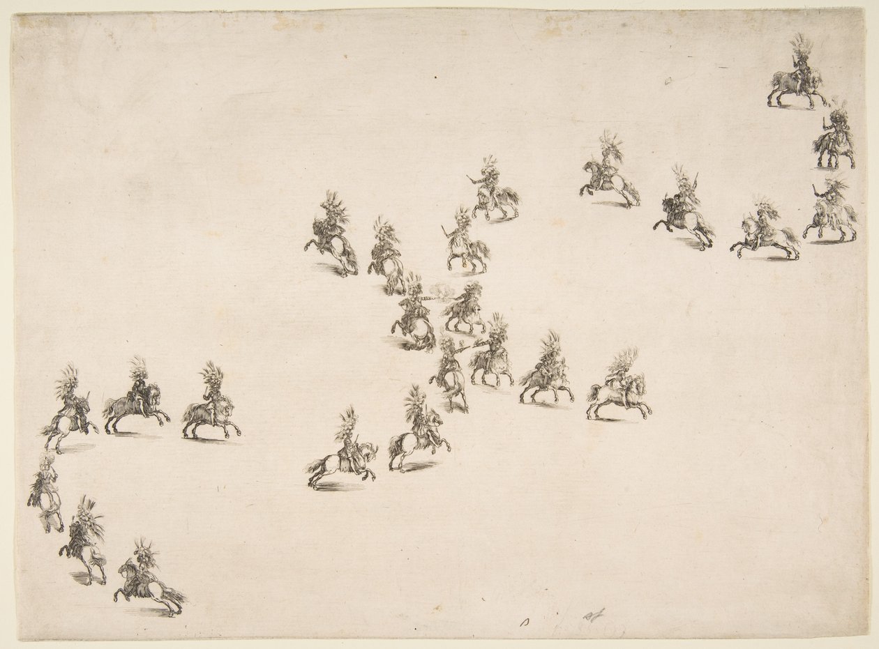 Vierentwintig ruiters vormen een dubbele S, 1652 door Stefano della Bella