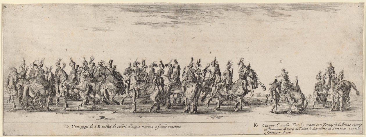 Twintig Pages en Vijf Turkse Paarden, 1633 door Stefano della Bella
