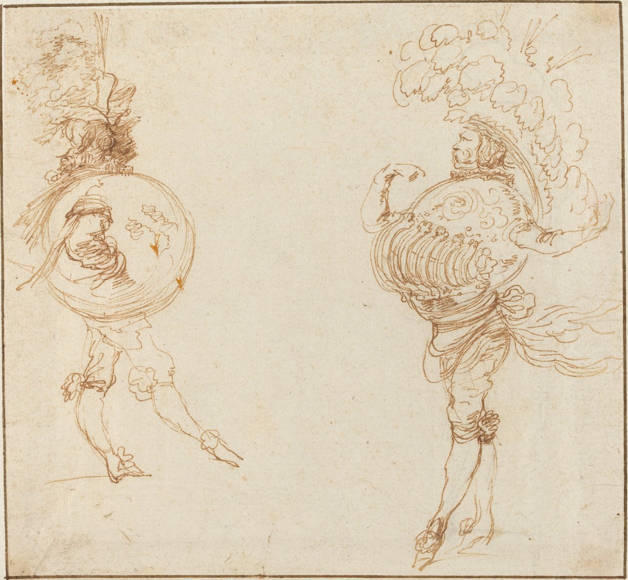 Twee mannen in gemaskerde kostuums: De aarde en een paradehelm, c. 1645 door Stefano della Bella