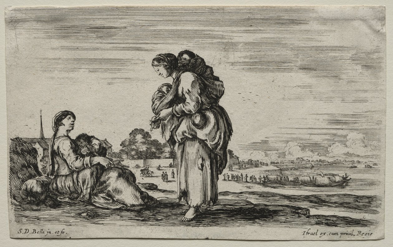 Verschillende Figuren en Landschappen: Twee Moeders die Samen Praten door Stefano della Bella