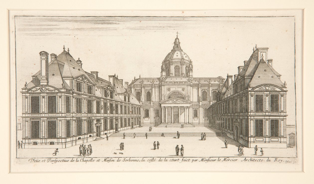 Uitzicht en perspectief op de kapel en het huis van Sorbonne door Stefano della Bella