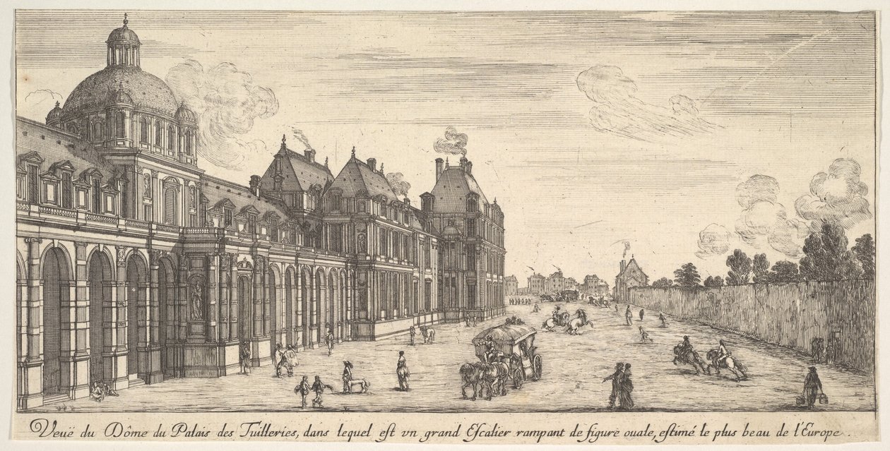 Uitzicht op de koepel van het Paleis van de Tuilleries, uit Diverse uitzichten van opmerkelijke plaatsen door Stefano della Bella