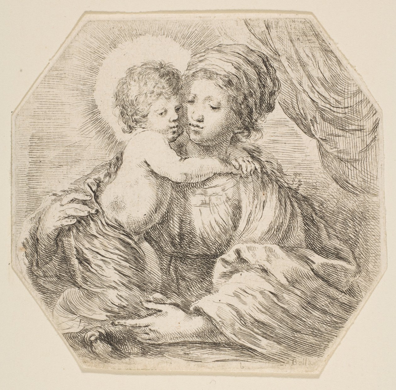 Maagd en Christus Kind, een achthoekige compositie, ca. 1649 door Stefano della Bella