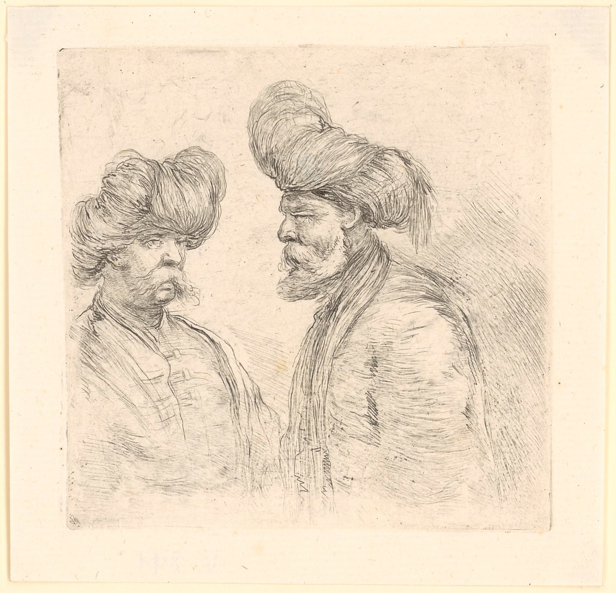 Twee Turken met tulbanden door Stefano della Bella
