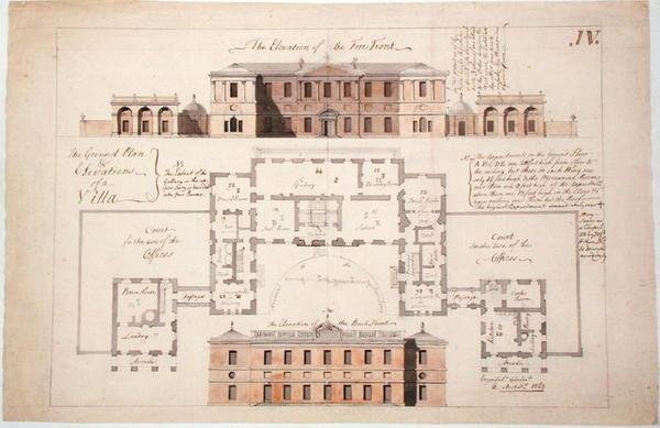 Grondplan en elevaties voor een aanzienlijke villa, 1770 door Stephen Riou