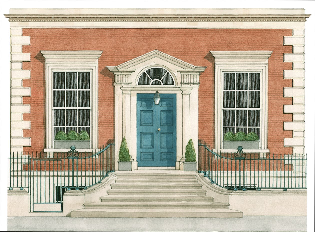 18e-eeuwse Britse deuropening (Georgisch) (inkt en aquarel) door Stephen Conlin