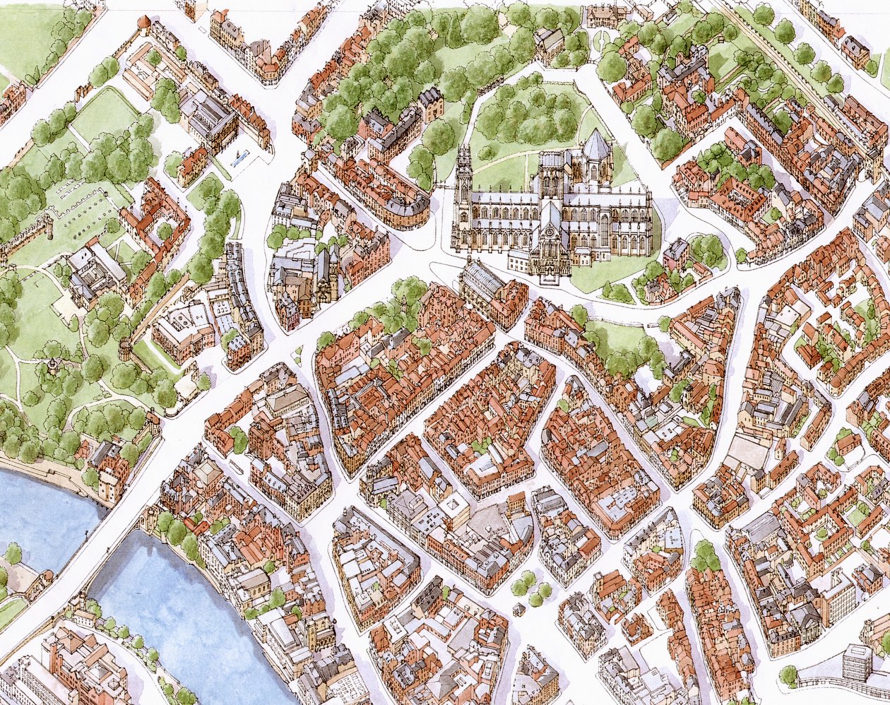 Stad York Luchtbeeld (getekend 1996) door Stephen Conlin