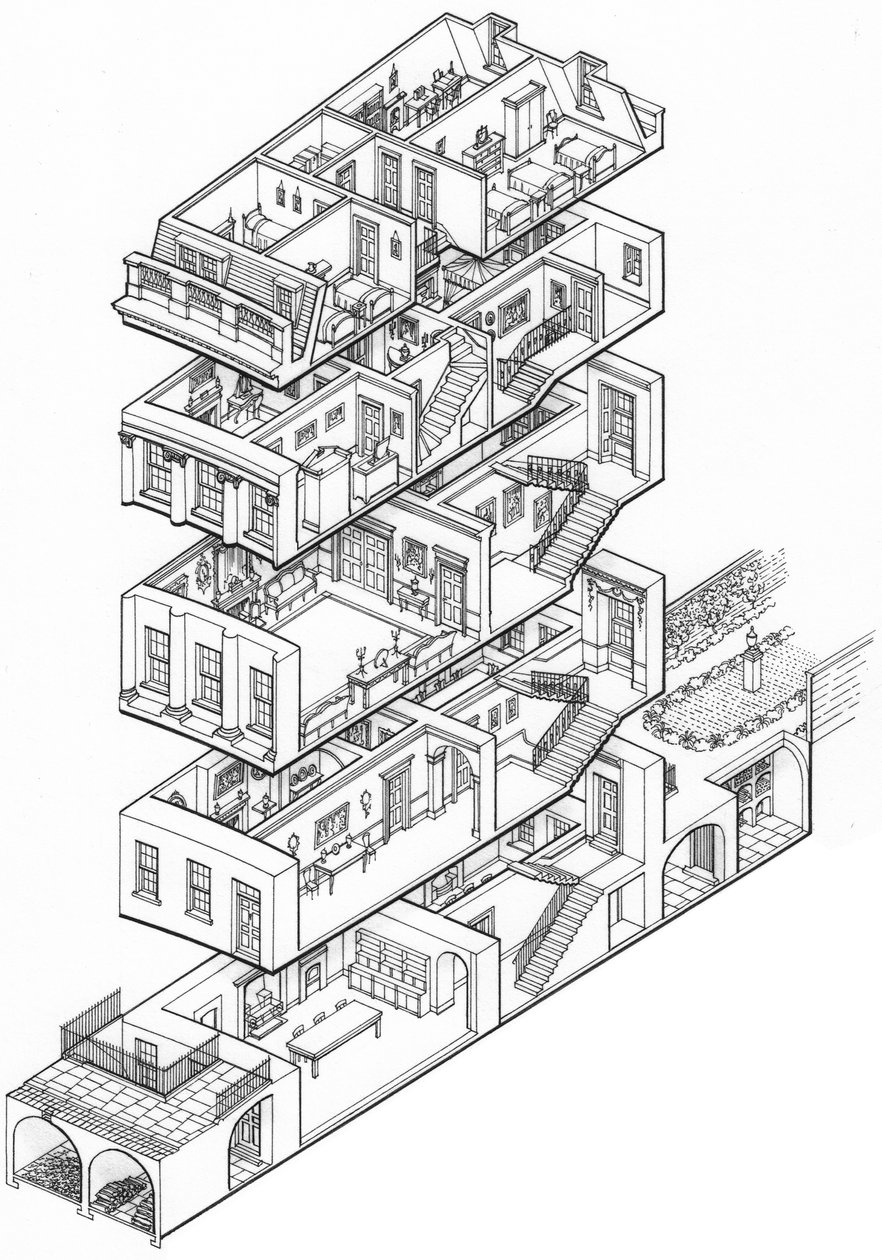 Georgisch huis doorsnede, c.1760-1790 (getekend 2003) door Stephen Conlin