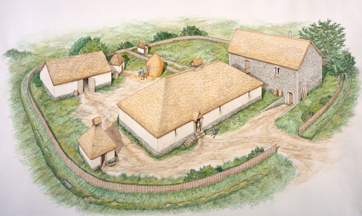 South Manor, Wharram Percy middeleeuws dorp, North Yorkshire door Stephen Conlin