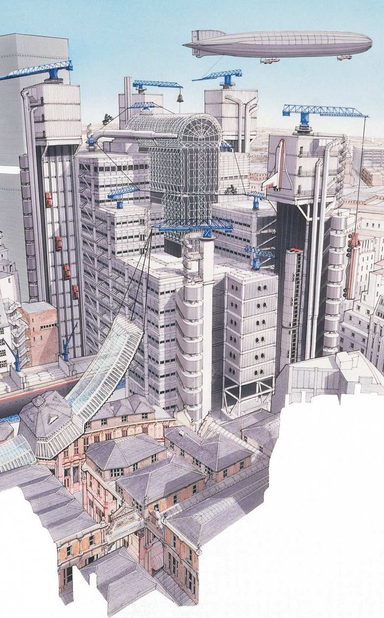 Het Lloyds-gebouw, City of London, ca. 1987-1995 door Stephen Conlin