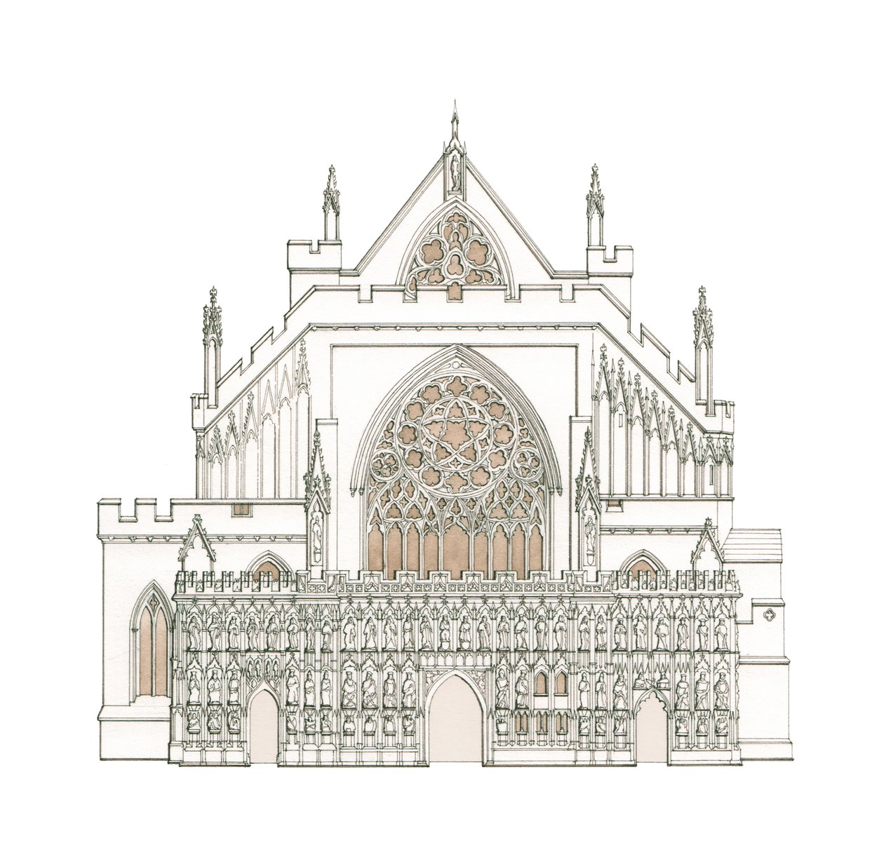 De Westelijke Voorzijde van de Kathedraal van Exeter, Devon, c.1900-2023 door Stephen Conlin
