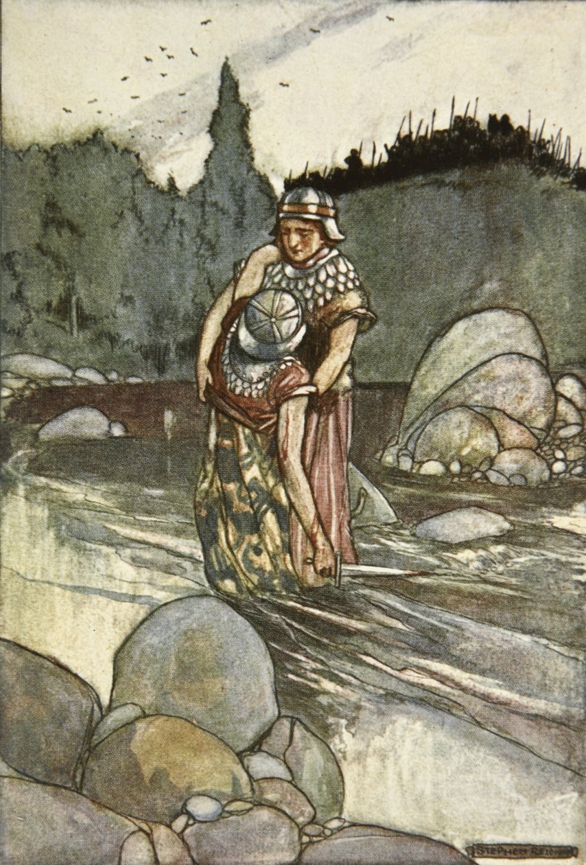 Ferdia valt door de Hand van Cuchulain, illustratie uit 