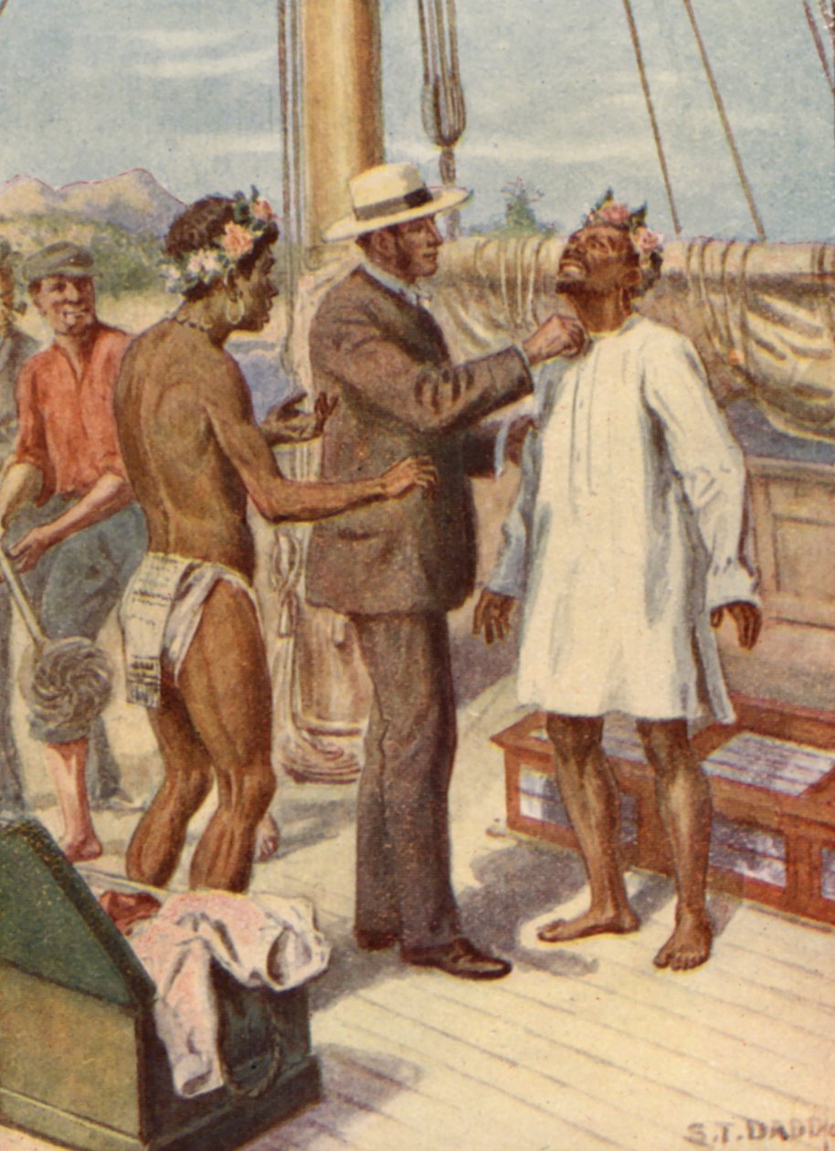 Illustratie van het leven van bisschop Patteson (kleurenlitho) door Stephen T. Dadd