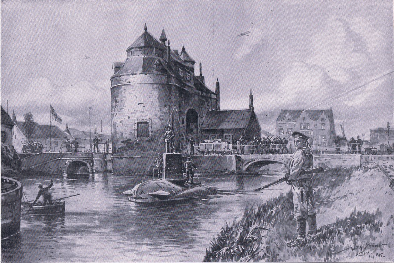 Een veilige haven in Brugge, uit De Geïllustreerde Geschiedenis van de Wereldoorlog 1914-1915 uitgegeven door Union Berlagsefellfchaft door Willy Stoewer 