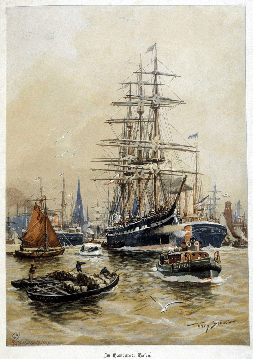 De haven van Hamburg, begin 20e eeuw door Willy Stoewer 
