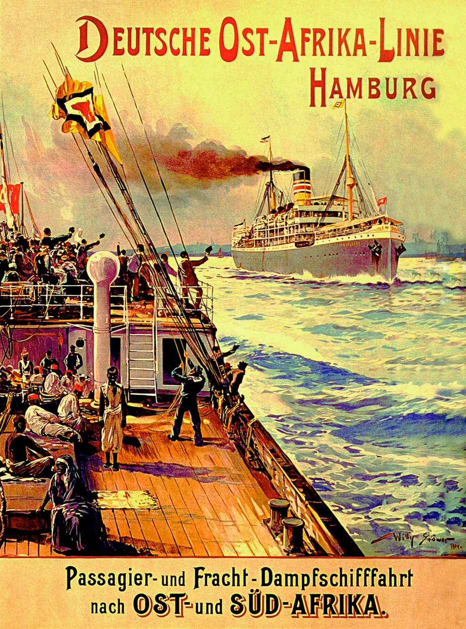 Poster die de Duitse Oost-Afrika Lijn, Hamburg, 1904 adverteert door Stoewer Willy