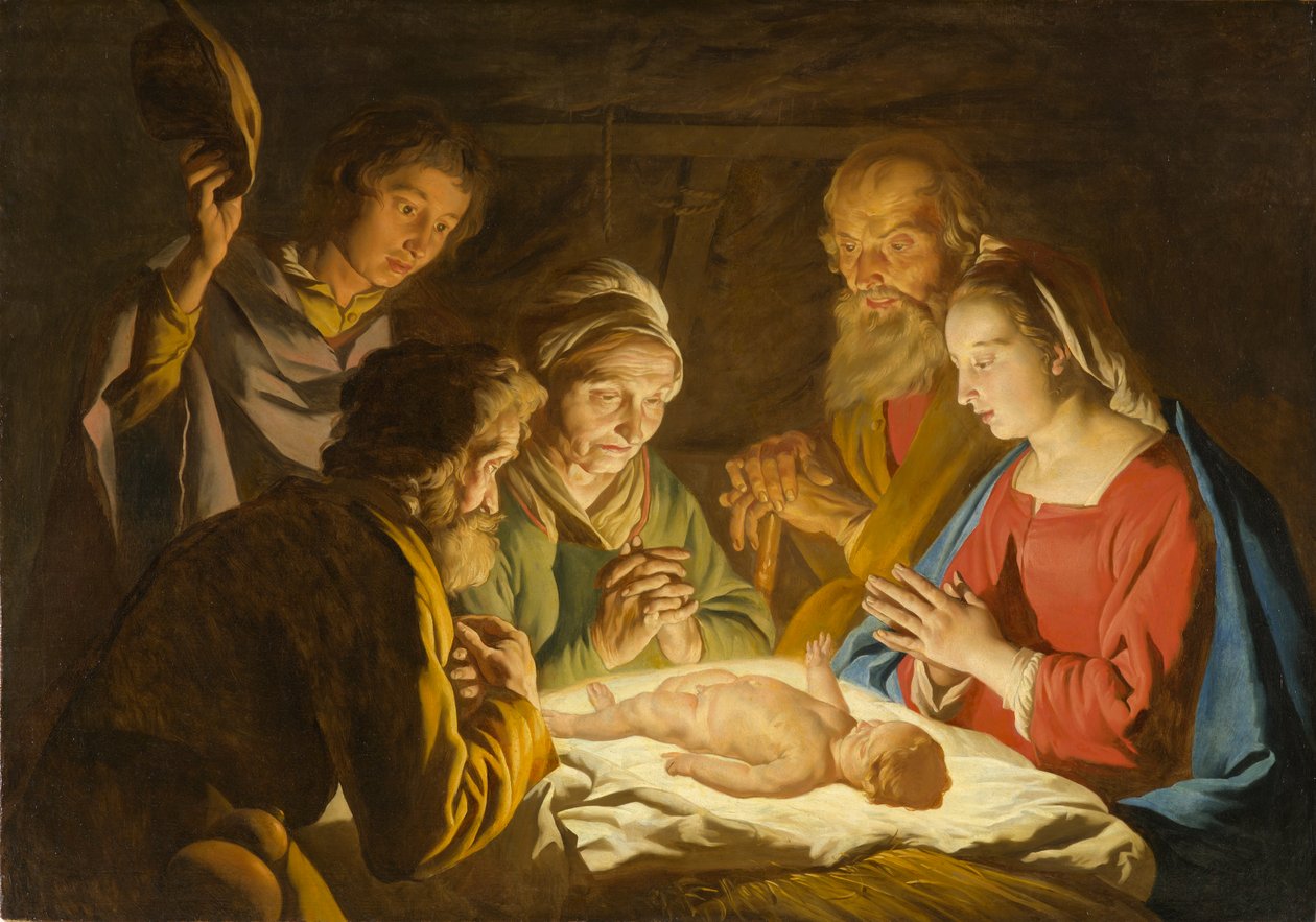 De Aanbidding der Herders, ca. 1635-1637 door Matthias Stomer