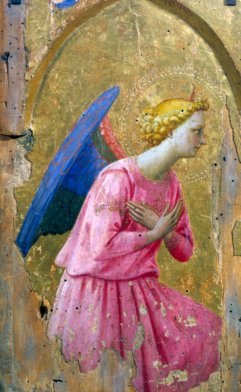Engel in aanbidding door Studio of Fra Angelico
