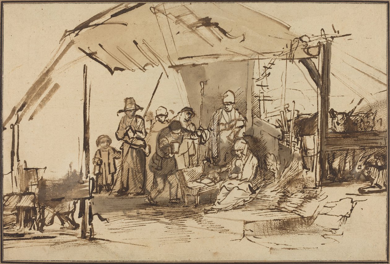 De aanbidding van de herders door Studio of Rembrandt van Rijn