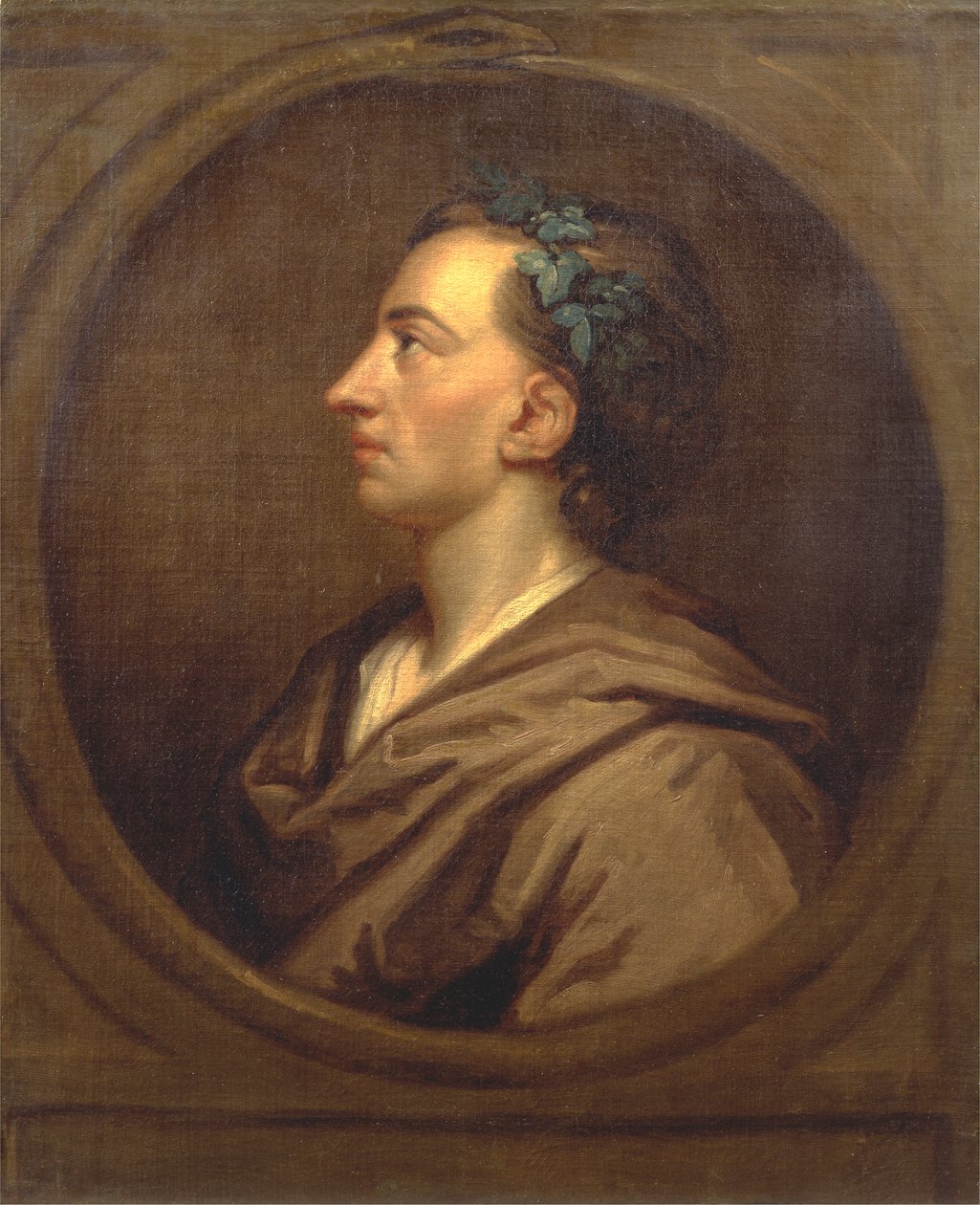 Alexander Pope profiel, gekroond met klimop door Studio of Sir Godfrey Kneller
