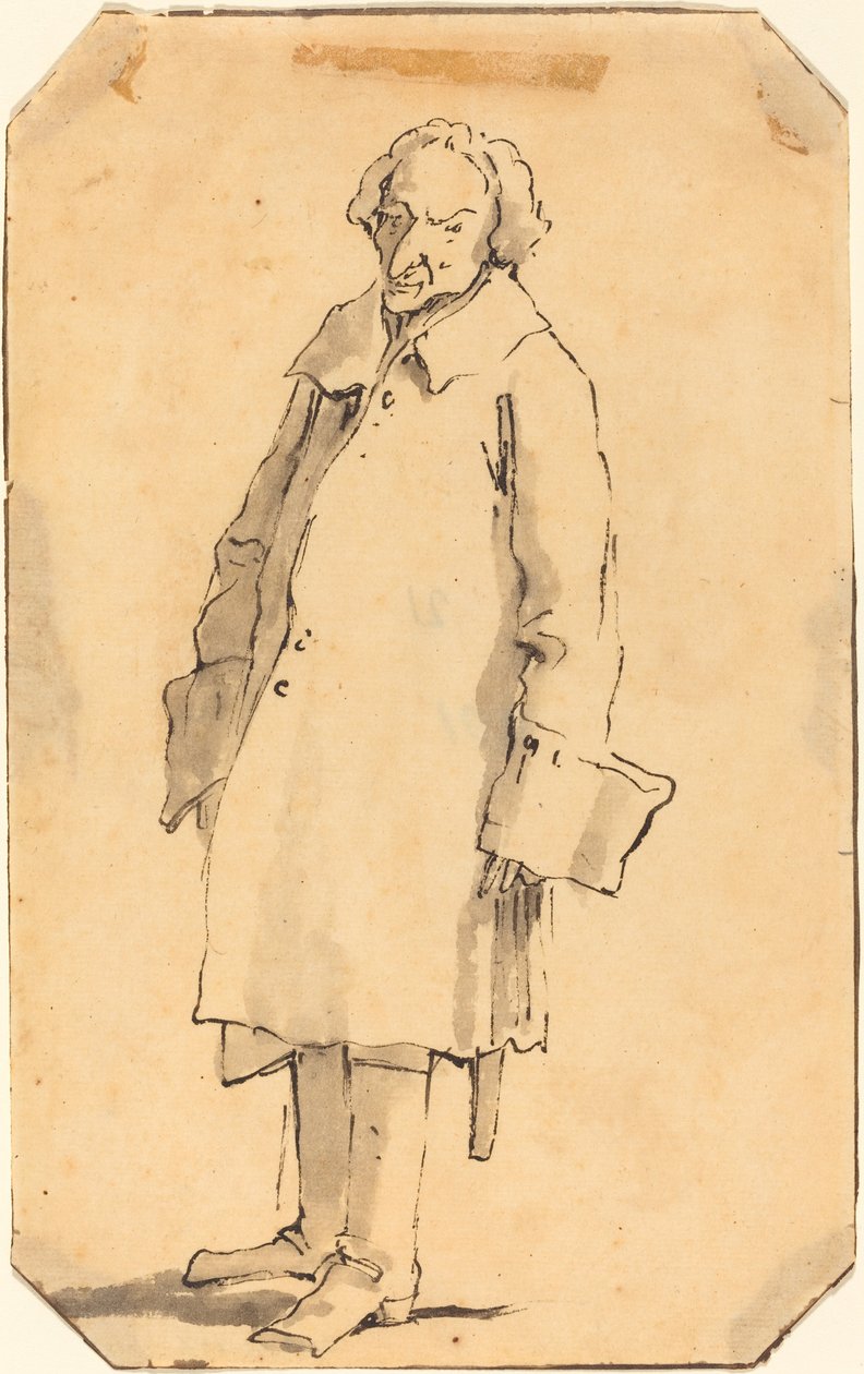 Een staande man met een grote jas en laarzen door Style of Giovanni Battista Tiepolo