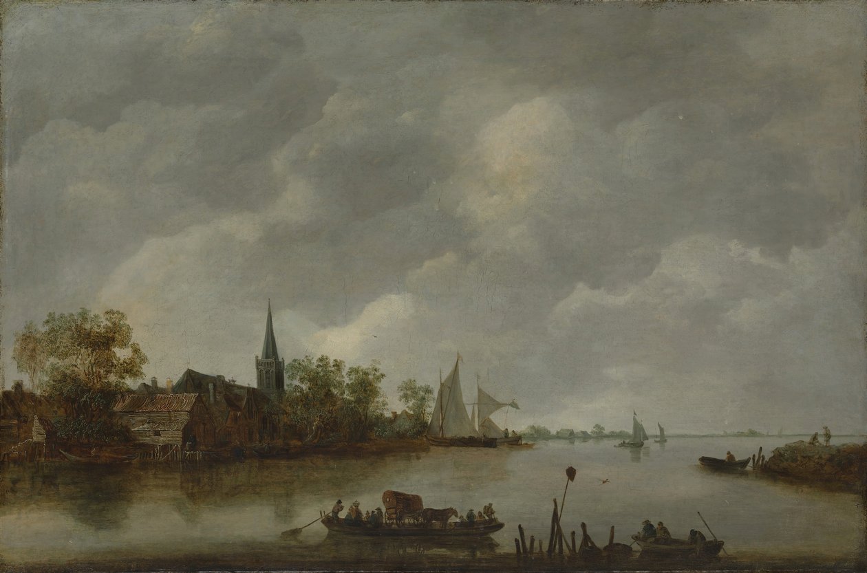 Riviergezicht met een Dorpskerk door Style of Jan van Goyen