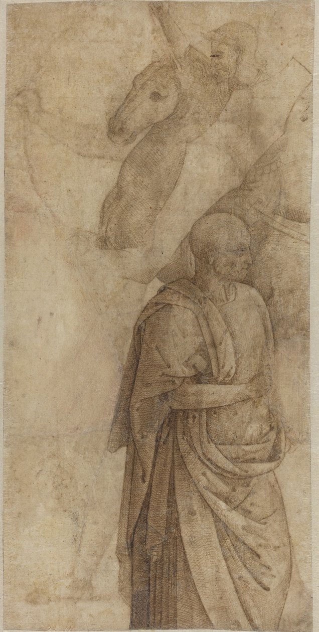 Ruiter en Staande Gedrapeerde Man, naar de Oudheid door Style of Pietro Perugino