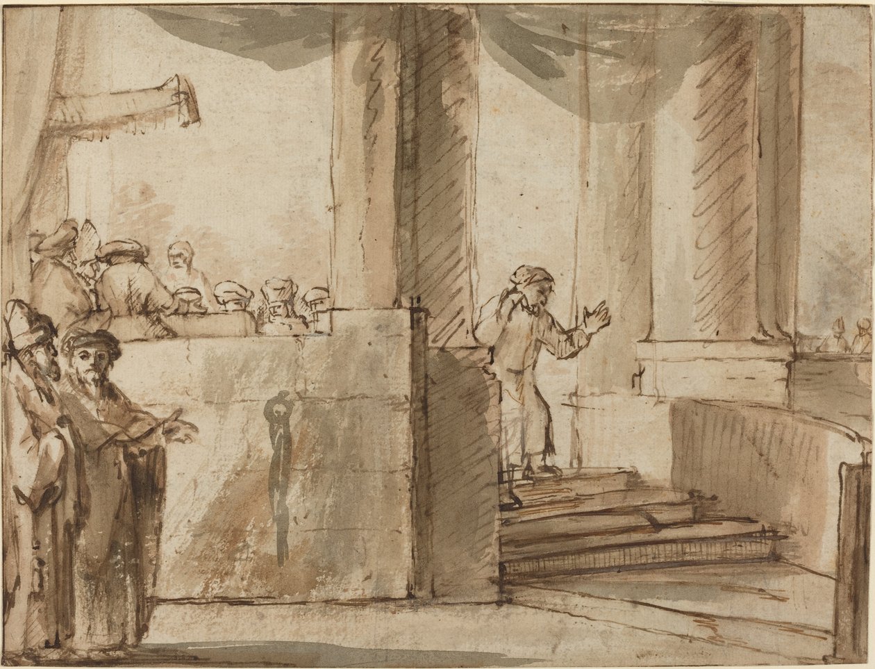 Judas Verlaat de Hogepriester door Style of Rembrandt van Rijn