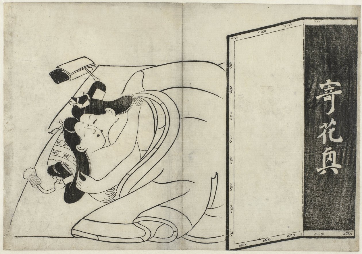 Erotische voorstelling (Hana ni Yosurukyo) door Sugimura Jihei (attributed to)