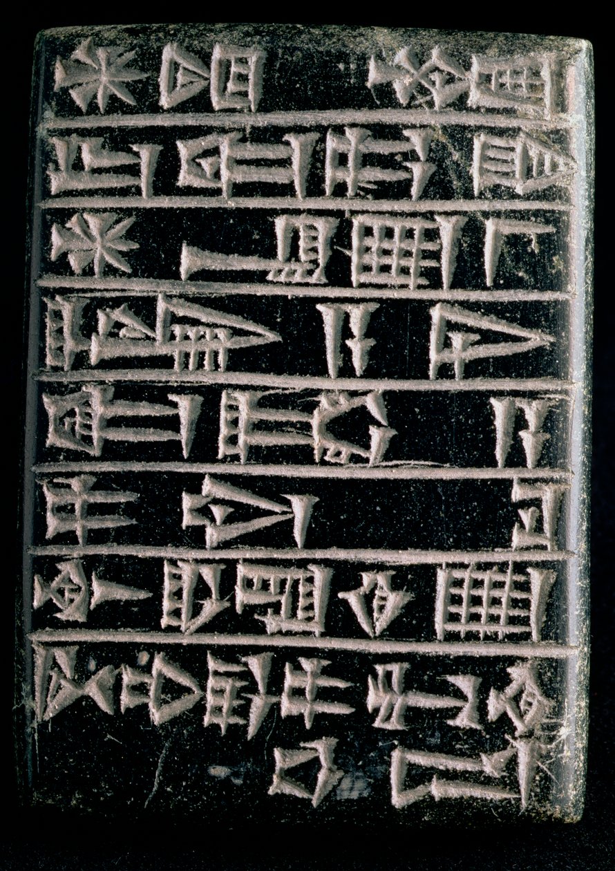 Funderingstablet ter herdenking van de restauratie van de tempel van Ningirsu gebouwd door Gudea, Prins van Lagash, Mesopotamië, ca. 2150 v.Chr. door Sumerian