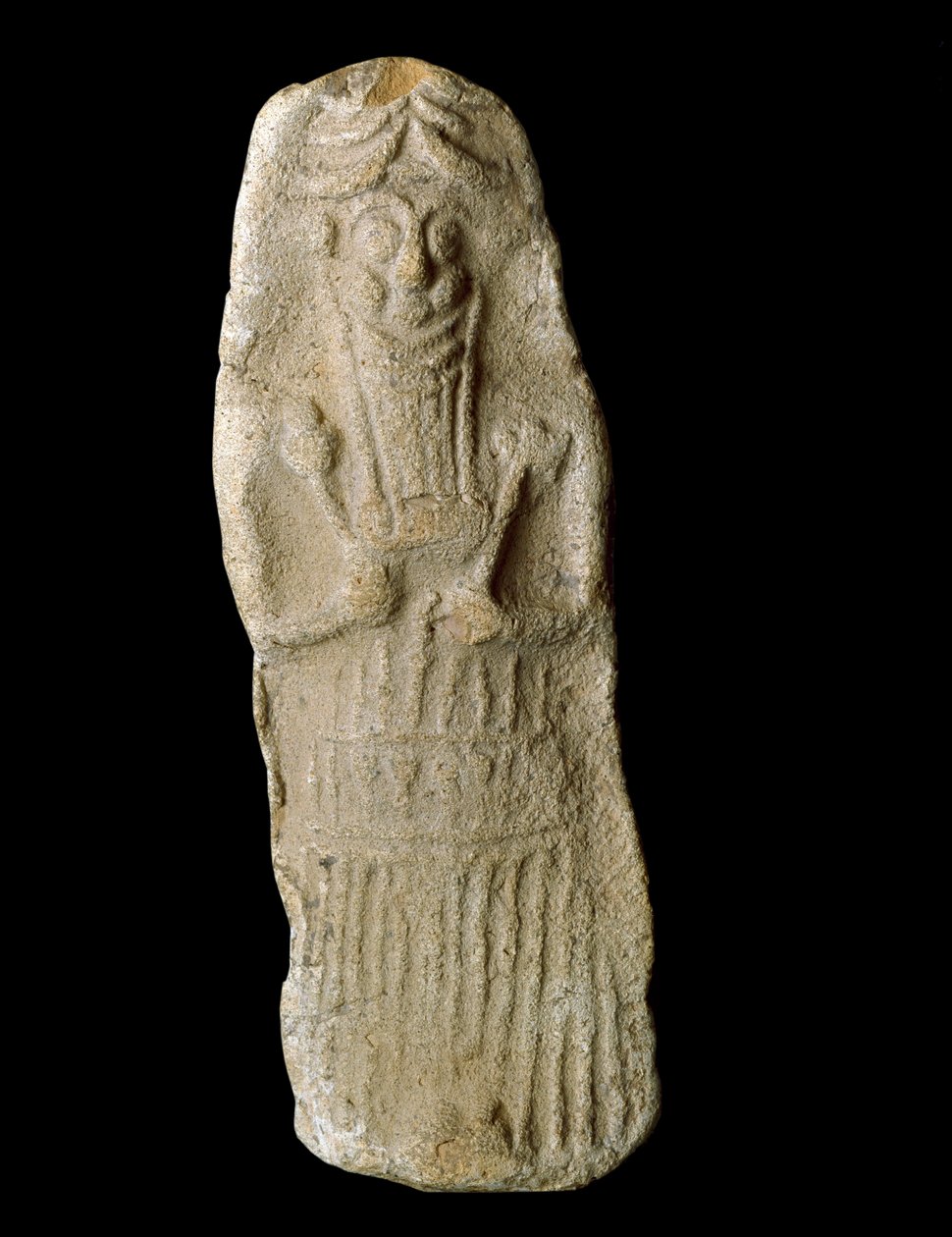 Soemerische kunst: krijgersgod met de oren van vee ligt in zijn kist, waarschijnlijk de Mesopotamische god Dumuzi door Sumerian Sumerian